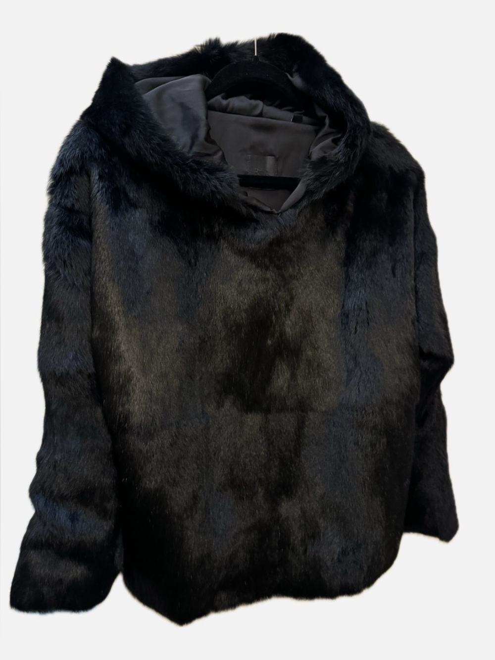 ❤️ RtA Road to Awe Black Genuine Rabbit Fur Hooded Popover Jacket